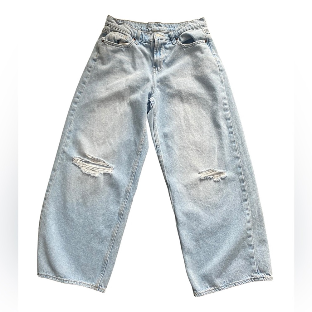 Women’s Old Navy Mid Rise Wide Leg Mr Baggy Destroyed Maria Jeans 6